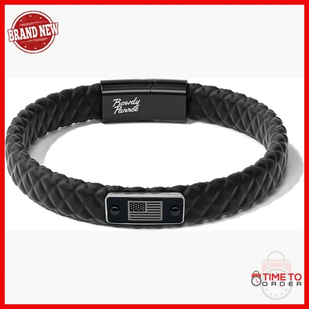 Men's Adjustable Silicone Bracelet with Stainless Steel Flag Magnetic Closure